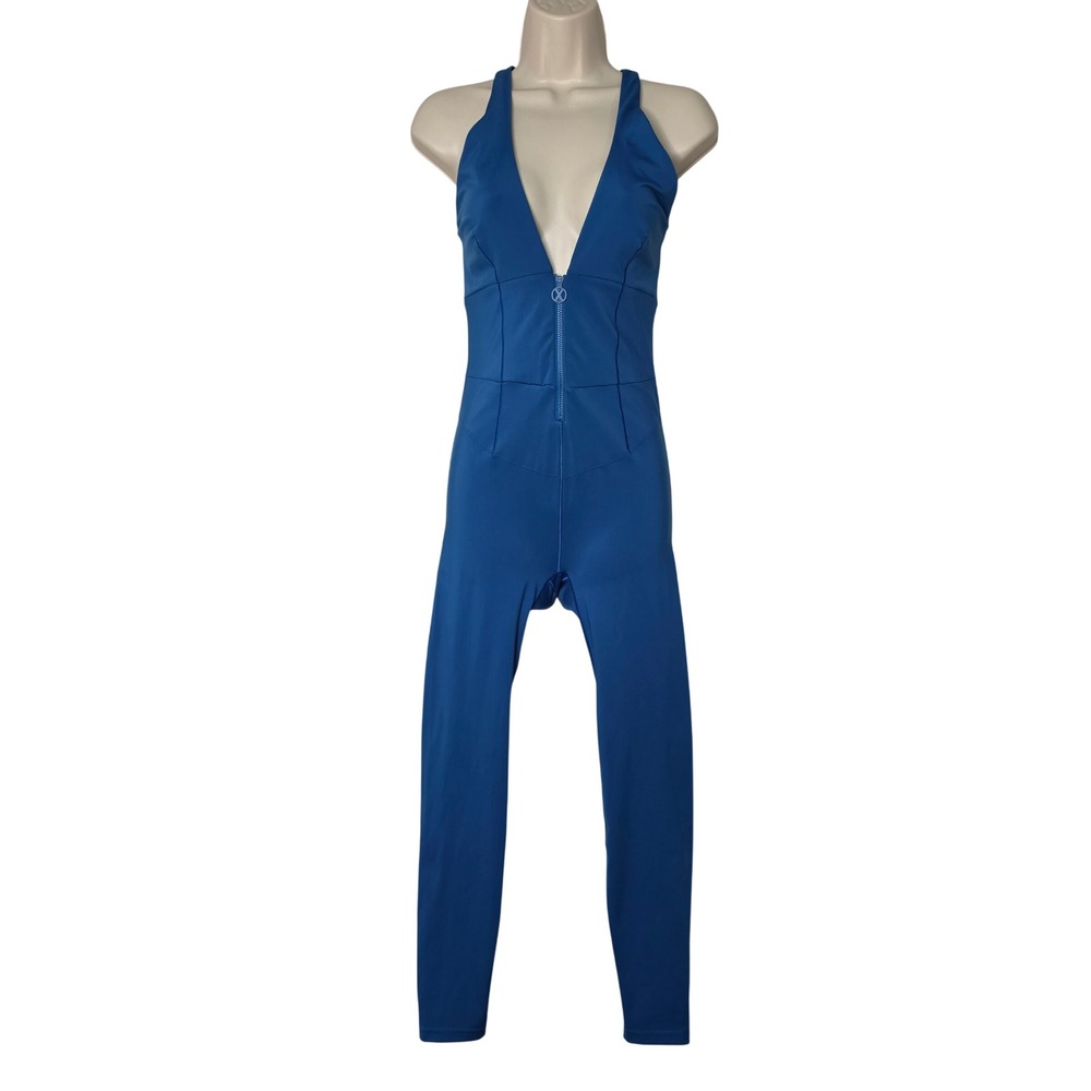 Savage X Fenty Jumpsuit Womens L Blue Sport X Bodysuit Zipper Front Athletic